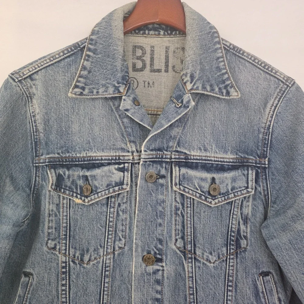 VTG Gap Jeans Jacket Mens Blue Denim Acid Wash 1969 Biker Y2K Trucker Small 40R